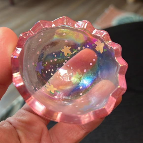 Vintage Pink Iridescent Glass Egg Dish Hand Painted Tealight Candle Holder - Picture 6 of 11